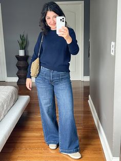 Kut From The Kloth Try On: How Do They Compare To Mother? Mother Denim Outfit, Mother Jeans Outfits, Dark Blue Wide Leg Jeans Outfit, Wide Legged Jeans Outfit, Wide Jeans Outfit, Styling Wide Leg Jeans, Wide Leg Jeans Outfit, Closet Clothes, Mother Jeans