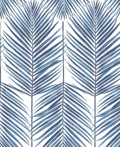 a blue and white palm leaf pattern