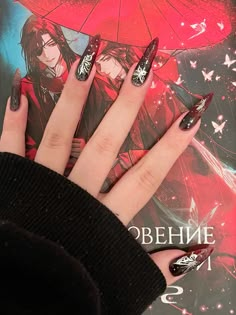 #благословениенебожителей #ногти #маникюр #nailart #naildesign #nails Hua Cheng Inspired Nails, Mxtx Nails, Obey Me Nails, Manhwa Nails, Berserk Nails, Nail Ideas Anime, Anime Nails Ideas, Manga Nails