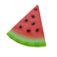 a slice of watermelon with black dots on it's side is shown