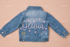 Personalized Denim Jacket for Babies and Toddlers: Custom Name Jean Jacket - Ideal Gift for Baby Showers or Birthdays 🌟 Celebrate your little one's unique style with our charming Baby & Toddler Personalized Denim Jacket. Handcrafted with love and denim elegance, this customizable jacket is perfect for birthdays, baby showers, or any special occasion. 🎁 Key Features: Handcrafted Personalized Jacket Jean Jacket Distinctive and Personalized: Tailored with your child's name, this jacket adds a spe Cute Pink Denim Jacket With Pockets, Casual Spring Outerwear For Birthday, Spring Denim Jacket For Playtime, Cute Fitted Denim Jacket, Fall Long Sleeve Outerwear For Birthday, Spring Birthday Long Sleeve Outerwear, Custom Jean, Custom Jean Jacket, Personalized Jacket