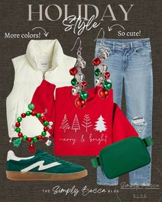 Simply Becca, Casual Travel Outfit, Christmas Sweater Outfits, Christmas Attire, Christmas Outfit Ideas, Dressy Casual Outfits, Christmas Outfits Women, Red Dress Outfit