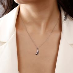 Shiny silver moon zircon stone necklace,Half Moon Pendant,Crescent Moon Necklace,Dainty Silver Jewelry,Gift For Woman -PRODUCT INTRODUCTION- Hello, thank you for choosing our store.  Our products are completely original silver. Our products are prepared by expert silversmiths. You have the right to return and exchange for defects caused by us. We are a manufacturer. We can customize many of our products.  Please contact us before purchasing the product. -PRODUCTION AND SHIPPING- Production time Elegant Silver Crescent Necklace, Silver Half Moon Charm Necklaces, Silver Half Moon Charm Necklace, Elegant Sterling Silver Crescent Charm Necklace, Elegant Half Moon Charm Necklace, Dainty Crescent White Gold Necklace, Elegant Silver Half Moon Necklace, White Gold Half Moon Necklace With Moon Charm, Silver Crescent Charm Necklace