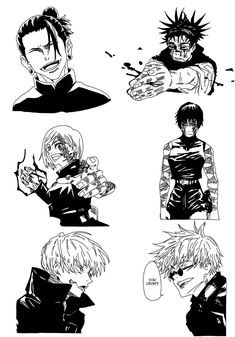 some black and white anime characters with different expressions