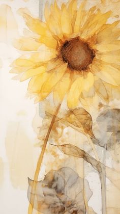 a painting of a yellow sunflower with watercolors on the bottom and sides