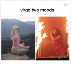 two pictures with the caption virgo two mods and an image of a woman sitting on a rock