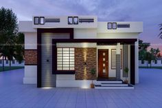 this is a small modern style house in the evening