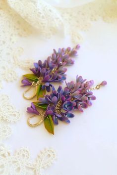 Purple Flower-shaped Whimsical Jewelry, Whimsical Purple Flower-shaped Jewelry, Whimsical Purple Flower Jewelry, Elegant Lavender Flower Earrings For Gift, Elegant Purple Flower Shaped Earrings, Elegant Purple Flower Earrings, Lavender Drop Flower Earrings, Nickel-free Lavender Drop Earrings, Elegant Lavender Flower Earrings With Ear Wire