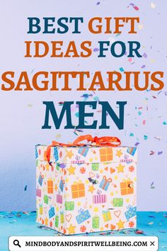 a gift box with confetti on it and the words best gift ideas for sagittarius men