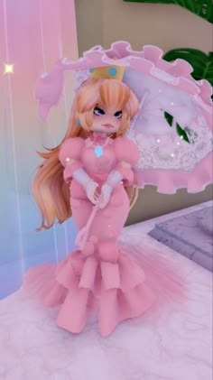 an animated doll is dressed in pink