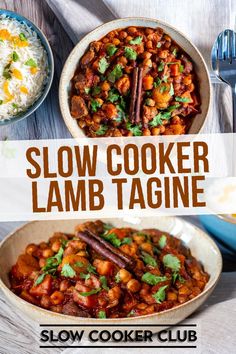 the slow cooker lamb tagine is ready to be eaten and served in bowls