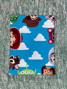 a small square with cartoon characters on it