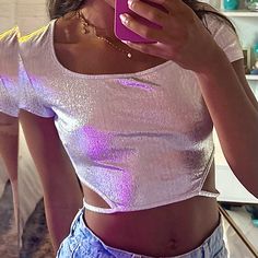 Brand New With Tags! Fitted Metallic Crop Top For Summer, Metallic Cropped Tops For Spring, Fitted Metallic Summer Tops, Fitted Metallic Tops For Summer, Metallic Fitted Tops For Spring, Shein Tops, Cut Out, Crop Top, Womens Tops