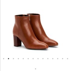 From Aquatalia’s Website “Product Details Refined Pointed-Toe Ankle Boot In Polished Leather With Inside Zipper And Stacked Heel. Polished Leather Inside Zipper Fabric Lining Leather Sock Lining 2.8" (70mm) Stacked Heel 4.7" Shaft Height 9.5" Shaft Circumference Rubber Sole Weatherproof Made In Italy” Elegant Cognac Boots With Leather Lining, Elegant Formal Cognac Boots, Elegant Cognac Almond Toe Boots, Elegant Cognac Boots With Almond Toe, Elegant Cognac Boots For Formal Occasions, Elegant Cognac Boots For Fall, Elegant Cognac Boots With Round Toe, Elegant Cognac Pointed Toe Boots, Elegant Cognac Boots With Pointed Toe