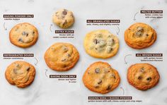 chocolate chip cookies are shown on a sheet of parchment paper with instructions to make them