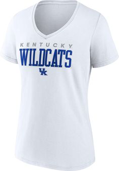 the kentucky wildcats women's white v - neck t - shirt is shown in blue and