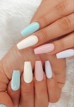 Multicolored Nails, Spring Acrylic Nails, Simple Acrylic Nails, Glow Nails, Acrylic Nails Coffin Short, Summer Acrylic Nails, Short Acrylic Nails Designs, Pastel Nails