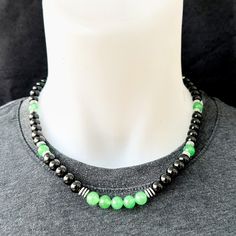 ► ► If you are looking for a healing Jade necklace, this product is for you! ► Size and details: ► ► Necklace Designed with stainless steel rope. Not parachute rope or fishing rod! It is extra durable and AAA quality. ► ► The necklace is designed with 8mm black Onyx stones, 8mm green jade stones and 6mm silver Hematite stones. ► ► ► Closing Type; Silver Closure Buckle ► ►The necklace has an adjustable chain. Extra chains will be added to purchased Orders. ► If you want a different design necklac Hematite Bead Necklaces As Gifts, Hematite Bead Necklace As A Gift, Black Crystal Necklace For Healing, Gift Hematite Necklace With Black Beads, Hematite Necklace With Black Beads As Gift, Unique Mens Necklace, Green Jade Necklace, Unisex Christmas Gifts, Beaded Items