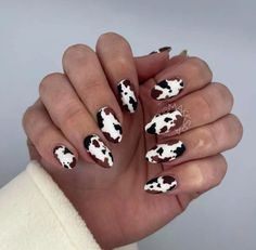 If you're a big fan of animal-inspired manicures, then brown cow print nails might be just what you need for your next nail design project! Cute Brown Nails Almond, Nails Design Cow Print, Brown Cow Print Nails Acrylic Short, Cow Nails Acrylic Almond, Acrylic Nails Cow Design, Neutral Cow Print Nails, Brown Cow Print Nails Short, Gold Cow Print Nails