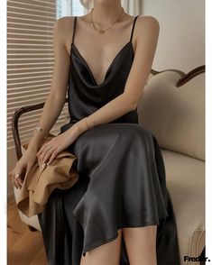 Fredar - Sophisticated Satin Camisole Dress: A Stylish Fusion of Elegance and Contemporary Design Satin Camisole Dress, Fashion Silhouette, Satin Camisole, Cheap Clothing, Design Aesthetics, Midi Slip Dress, Camisole Dress, Suspender Dress, Spring Outfits Women