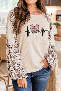 Peaceful Love Leopard Sleeve Pullover Top Peaceful Love, Tops Long Sleeve, Top Women, Women Tops, Long Tops, Long Sleeve Tops, Sleeve Top, Graphic Sweatshirt, Womens Tops