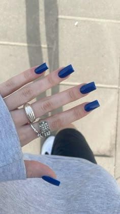 blue | square | medium length | acrylic nails | inspo | aesthetic | 2024 Nail Ideas Square Blue, Back To School Square Nails, Blue Nails Square Medium, Bold Blue Nails, Navy Nails Square, Square Navy Blue Nails, Navy Square Nails, Square Dark Blue Nails, Navy Blue Square Acrylic Nails