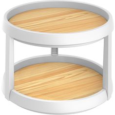 two tiered trays with wooden boards on each side, one white and the other light wood