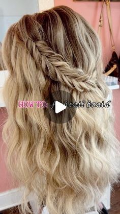 Katelyn Grimes on Instagram: "I’ll have a slowed down version of how to do a fishtail braid coming soon cause I know it’s hard to get it into a 1 minute and 30 second video!  #braids, #hairtutorial fishtail braid, bridal education, wedding hairstyles" Fishtail Crown Braid Half Up, Fish Tail Braid Half Up Down, Bridesmaid Hairstyles Fishtail Braid, Braid For Wedding Bridesmaid, Fishtail Braid Half Up, Traditional Swedish Hairstyles, Braided Wedding Guest Hairstyles, How To Do Fish Tail Braids, Bridesmaid Hair Fishtail Braid