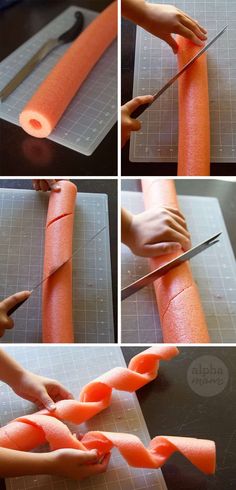 carrots are being cut and placed on a cutting board