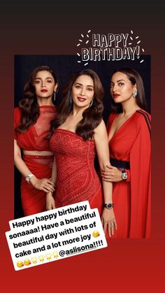 two women in red dresses with the caption happy birthday, sonam have a beautiful day