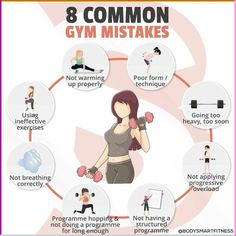 a woman doing exercises with dumbbells and gym equipment in front of the words 8 common