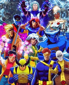 the x - men are in front of an image of lightning