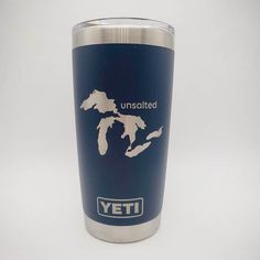 a yeti cup with the words unscated on it and an image of michigan