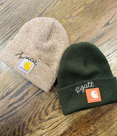 Custom, hand-embroidered authentic beanies (Carhartt) NOTE: This is an authentic beanie (Carhartt), that I've customized personally.  CUSTOMIZATION:  When placing your order, please specify thread colors, and writing (optional, 12 character limit) in the personalization notes :) CHILD SIZING: Child beanies are standard Toddler (2-5T), one size fits most. Stretchable rib knit, 100% acrylic. SHIPPING: After your order is placed, your hand-embroidered beanie will be created and shipped out to you within 5-7 business days. This is a personalized, hand-embroidered item, therefore each item will be unique, and color and detail may vary slightly from the photos. These are NOT original, unaltered items. If colors and design are not specified, I will pick compatible colors and create a floral desig Beanies Carhartt, Baby Carhartt Beanie, Carhartt Hat Embroidery, Embroidered Carhartt Beanie, Baby Carhartt, Embroidered Hats Ideas, Beanie Carhartt, Compatible Colors, Embroidered Beanies