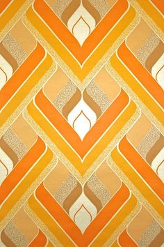 an orange and gold wallpaper with wavy lines on it's sides, in the style of art deco