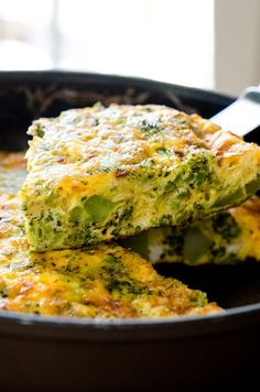 broccoli and cheese casserole in a skillet