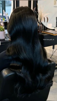 Long Jet Black Hair Aesthetic, Shesofly Hair, Black Hair Gloss, Long Black Hair Extensions, Matte Black Hair, Glossy Black Hair, Black Hair Colors, Wavy Black Hair