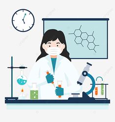 a woman wearing a face mask and gloves in front of a lab table filled with laboratory equipment