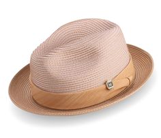 a straw hat is shown on a white background and has a brown ribbon around the brim