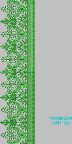 the back side of a green lace with flowers and leaves on it, in front of a