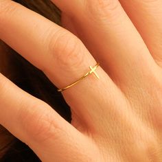 "Wear a divine touch Gold Cross Ring and Dainty Thin Stackable Engagement Ring, a beautiful testament to faith in Christian handmade jewelry. Ideal as an elegant promise pinky ring gift, serves as not just a piece of adornment but also a symbol of commitment to our faith. 🔆 D A I N T Y ∙ C R O S S ∙ R I N G * Personalize it and make it even more meaningful. Feel free to request the cross in any size or any other symbol * A beautiful symbol of faith that complements any outfit * This dainty cros Simple Christian Jewelry, Christian Engagement Ring, Purity Ring Christian, Stackable Engagement Rings, Christian Jewelry For Women, Christian Rings, Gold Cross Ring, Christian Ring, Cross Rings