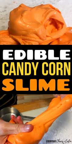 the edible candy corn slime recipe is ready to be made into an ice cream treat