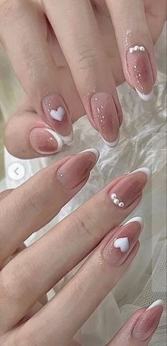 Asian Nails, February Nails, Blush Nails, Nail Swag, Kawaii Nails, Valentine's Day Nails