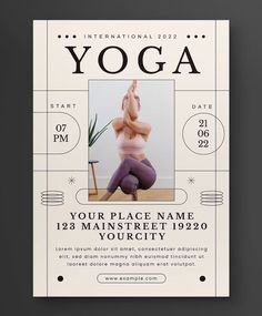 a yoga flyer with a woman doing yoga