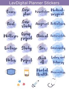 the medical planner stickers are shown in blue and white, with text that reads hospital planner