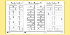 number bonds to 10 worksheet with numbers and tens on the back side