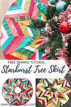 the starburst tree skirt pattern is shown next to a christmas tree