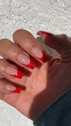 Red Tip Nails, Formal Nails, Red Acrylic Nails, February Nails, Nagel Tips