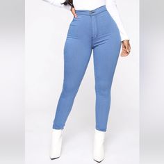 Super High Waist Denim Skinnies From Fashion Nova In Medium Blue Car. Never Worn, Still With Tags. They’re A Size 5 In Fashion Nova, But It Doesn’t Let Me Put 5 On Here