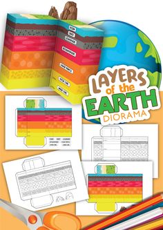 the layers of the earth diorama is shown with scissors, pencils and paper